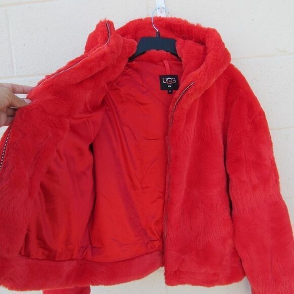 UGG MANDY FAUX FUR HOODIE COAT IN BLAZE - Picture 3 of 9